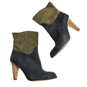 Matt Bernson Jameson Two Tone Suede Pull On Heeled Boots Size 9.5 Blue Green